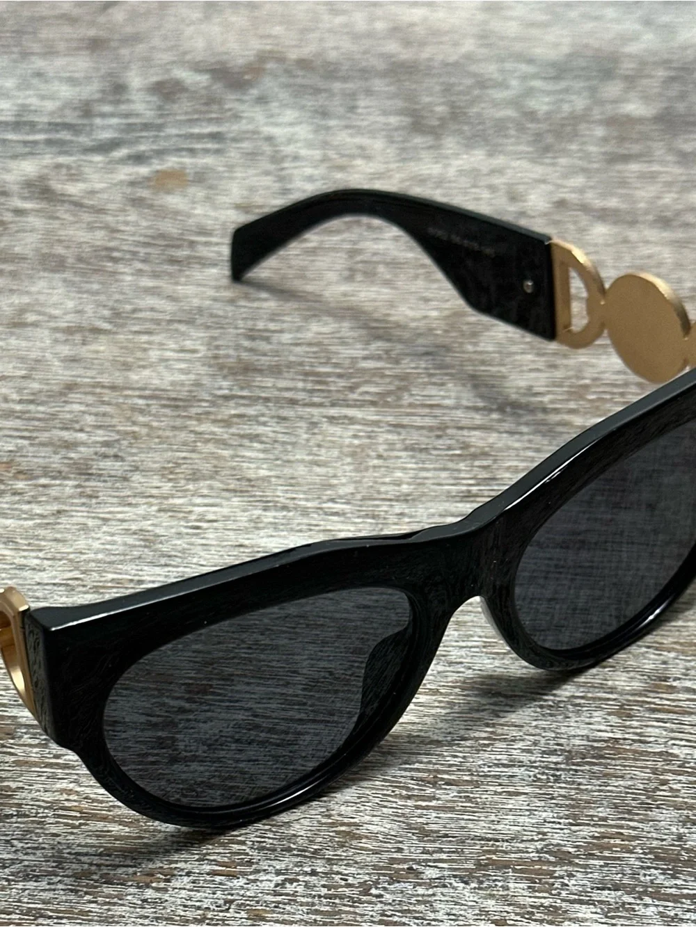 Black Cat-Eye Sunglasses with Gold Accent